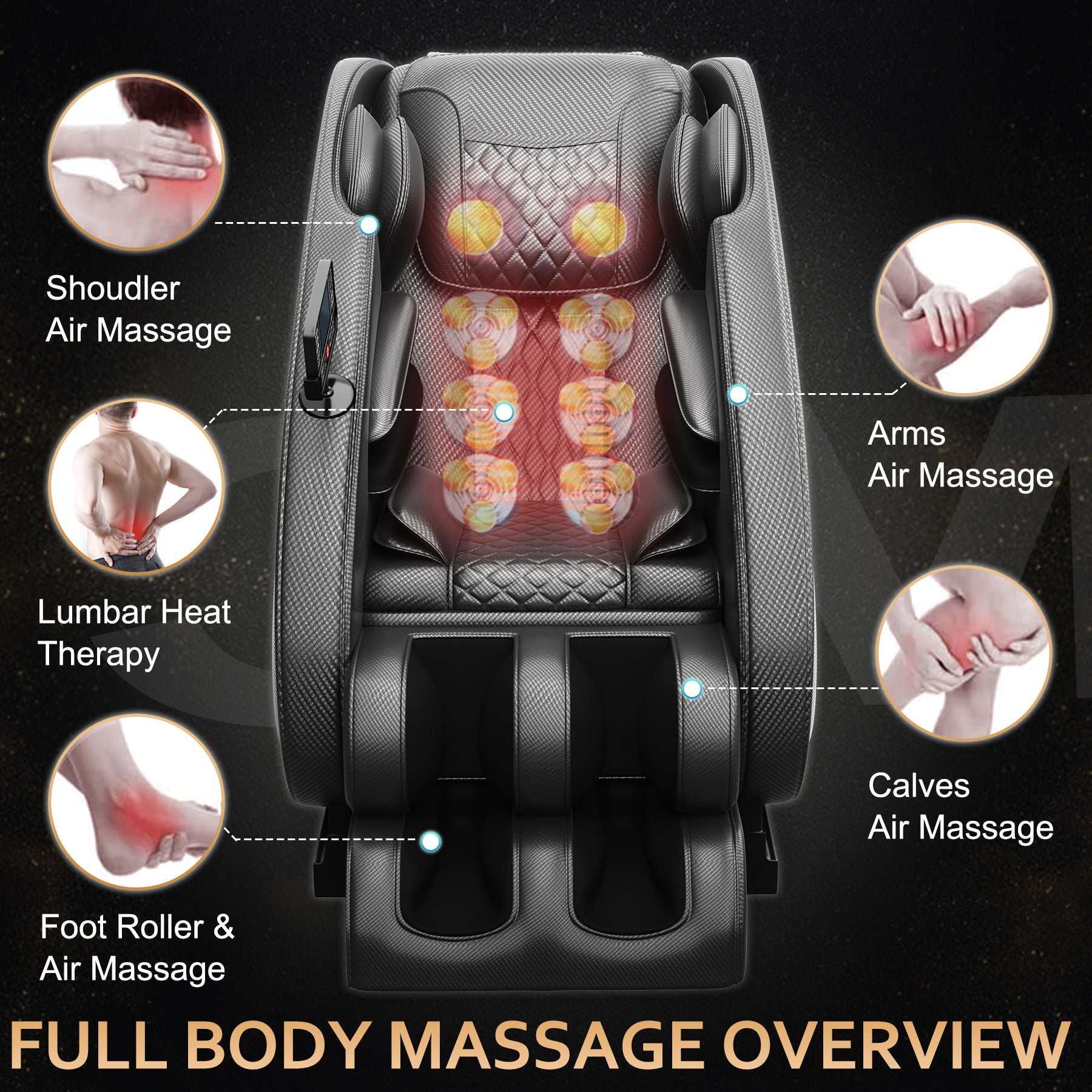 Massage Chair Blue-Tooth Connection And Speaker, Easy To Use At Home And In The Office And Recliner With Zero Gravity With Full Body Air Pressure - Black