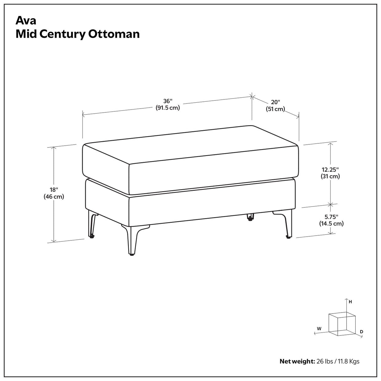 Ava - Versatile Mid Century Ottoman