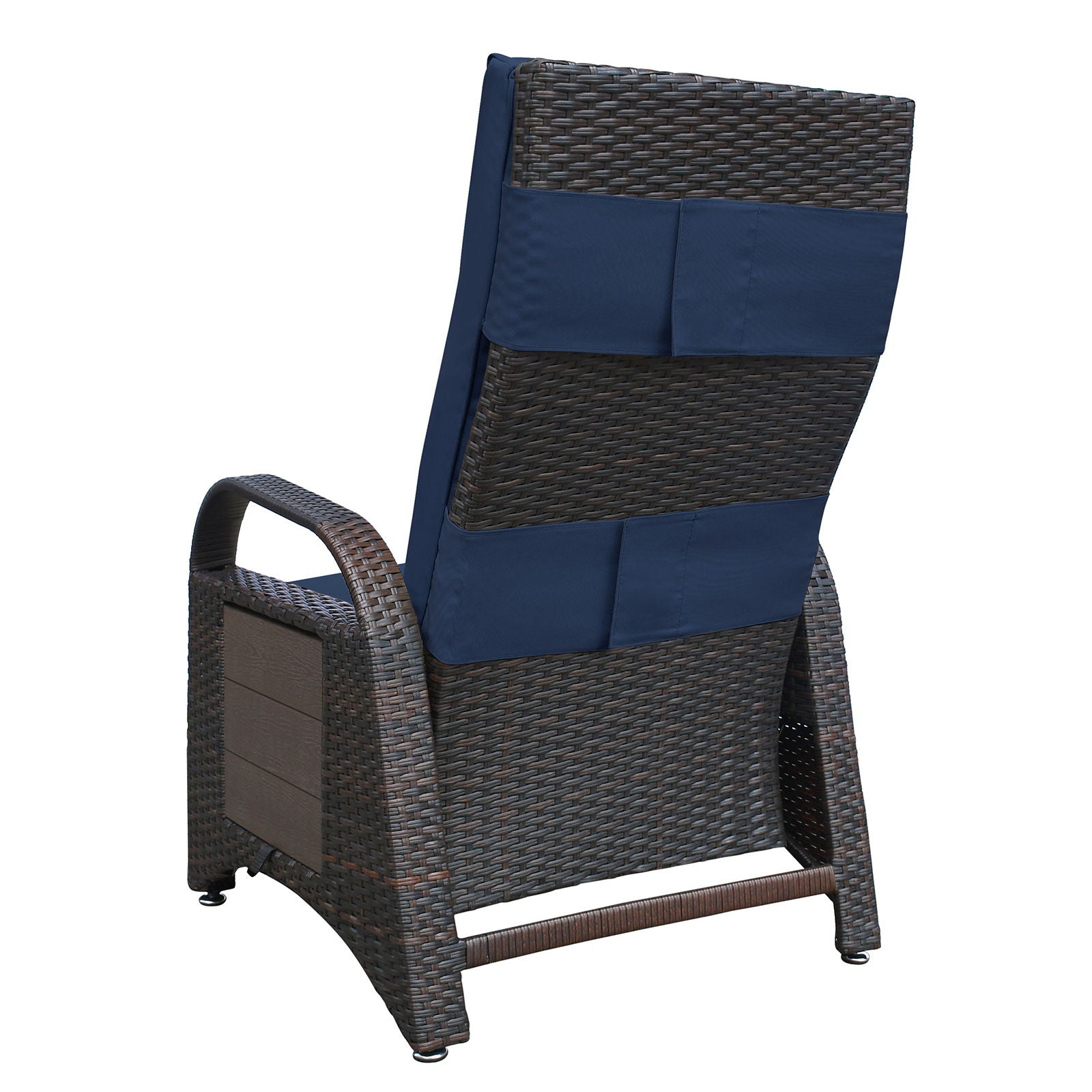 Outdoor Recliner Chair, Separate Adjustment Mechanism Pe Wicker Adjustable Reclining Lounge Chair And Removable Soft Cushion, Modern Armchair And Ergonomic For Home, Sunbathing Or Relaxation - Navy Blue