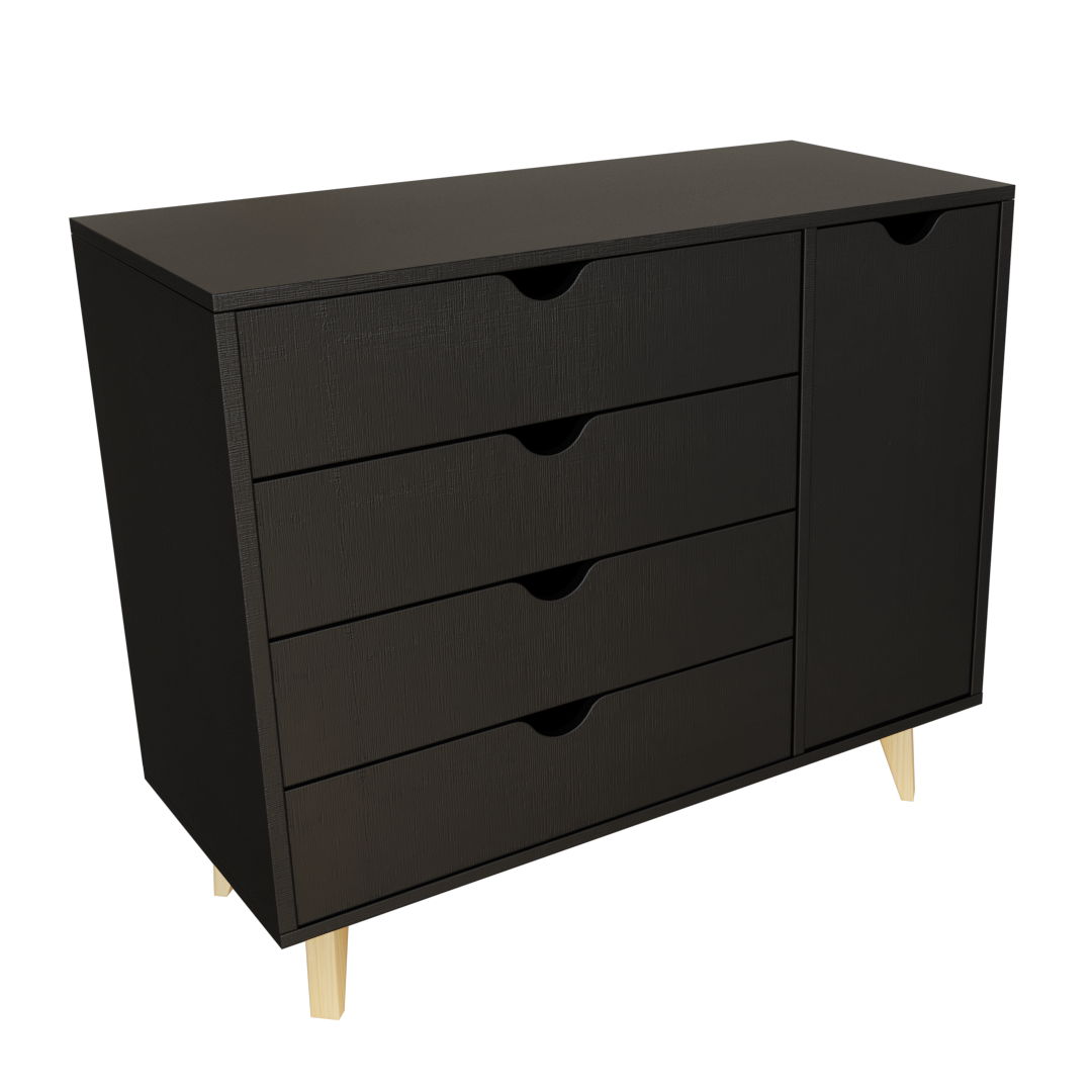 Solid Wood Four Drawer Combo Dresser - Black