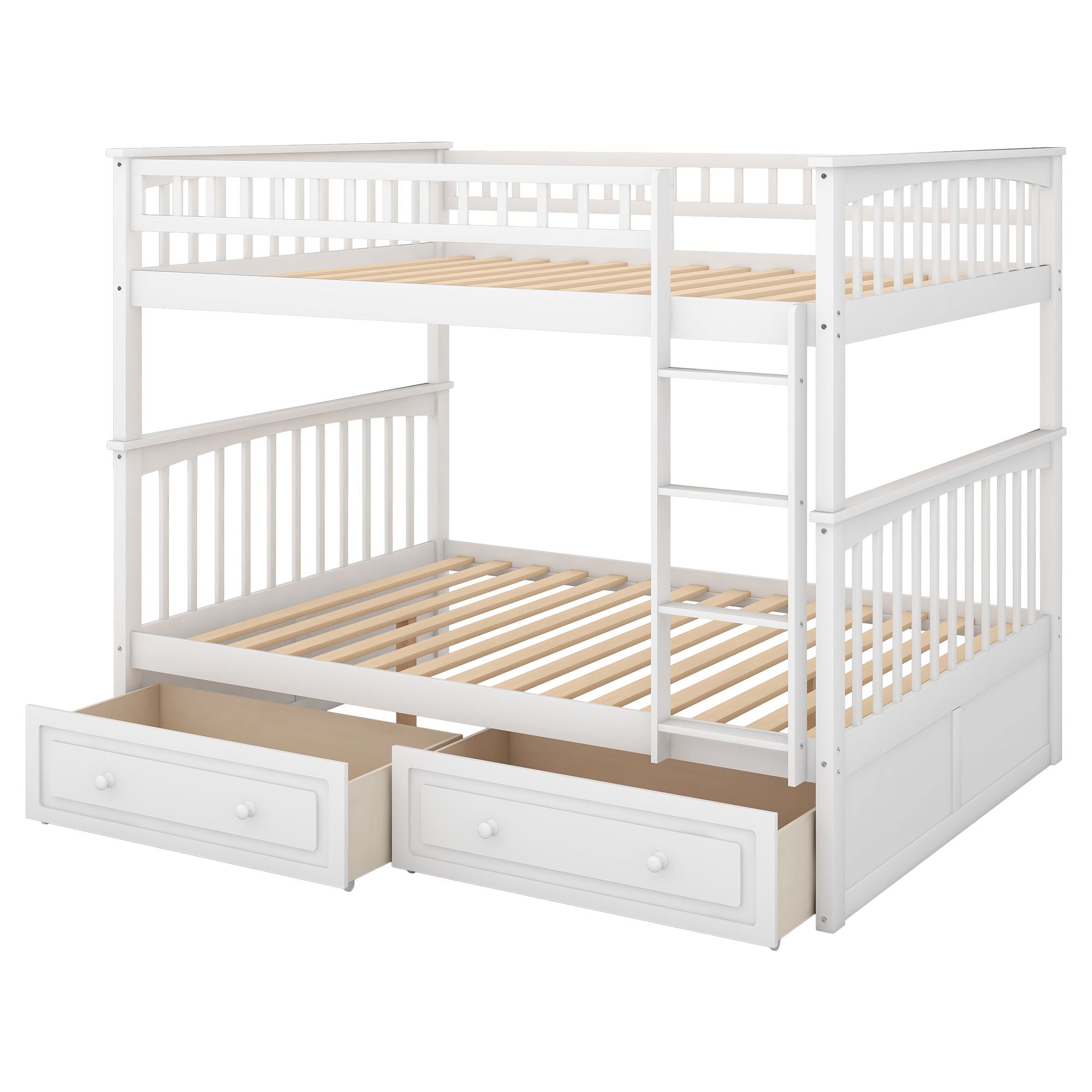 Full Over Full Bunk Bed With Drawers, Convertible Beds - White