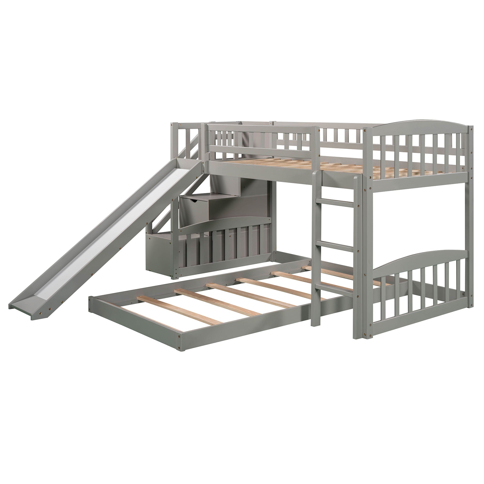 Twin Over Twin Stairway Bunk Bed With Two Drawers And Slide