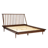 Mid-Century Modern Solid Wood Platform Bed Frame With Spindle Headboard Dark Brown Queen by Walker Edison | Bel Furniture