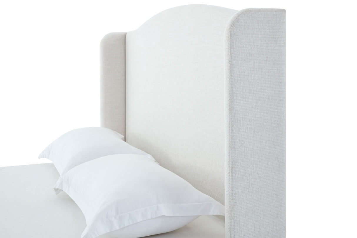 Hannah - Upholstered Wingback Bed Size / Tall Headboard Upholstered King Bed / Premium Textured Look / Minimalist Designs / No Box Spring Needed