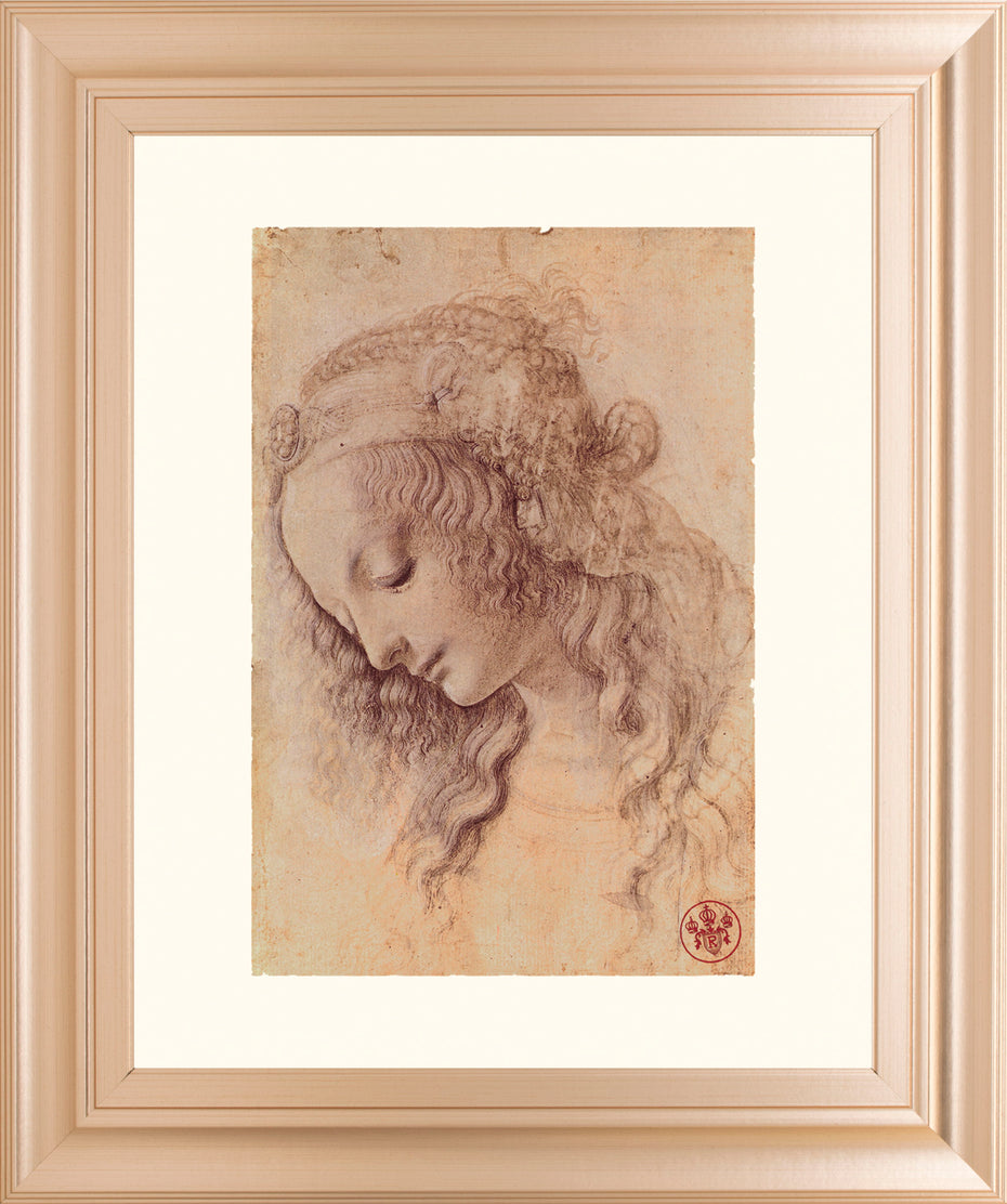 Testa Di Donna Di Profilo By Leonardo Da Vinci - Framed Print Wall Art - Pearl Silver