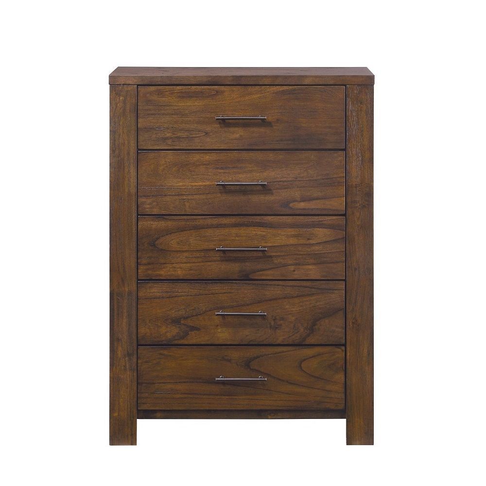 5 Drawer Chest Dresser With Brass Metal Hardware - Oak