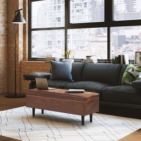 Shay - Large Square Coffee Table Storage Ottoman Mid-Century Style - view 56