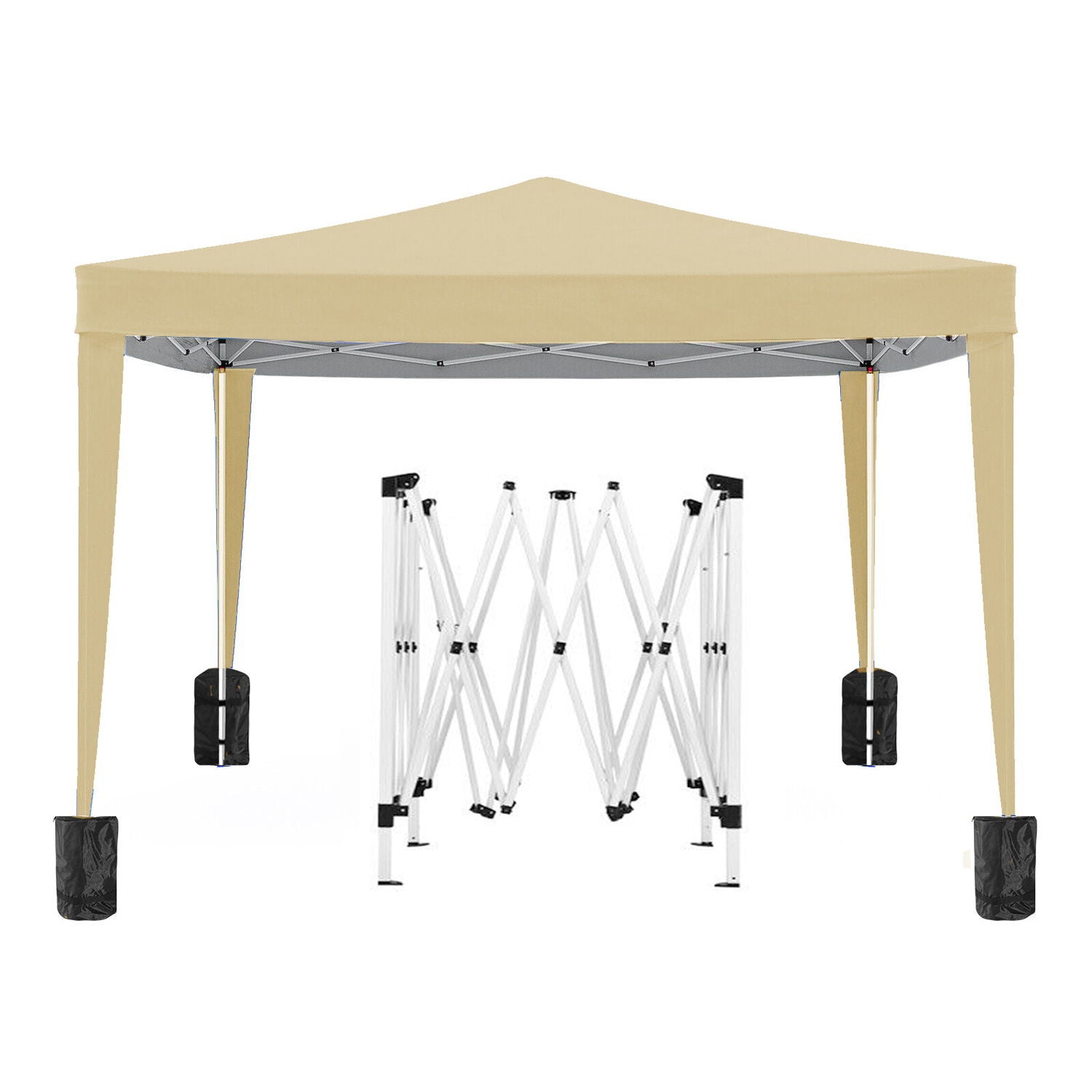 10'X10' Folding Canopy With 4 Removable Sidewalls Outdoor Event Shelter UPF 50+ Gazebo Portable Tents For Parties Beach Camping Wedding Ez Pop Up Canopy 4 Pieces Weight Bag + Carry Bag