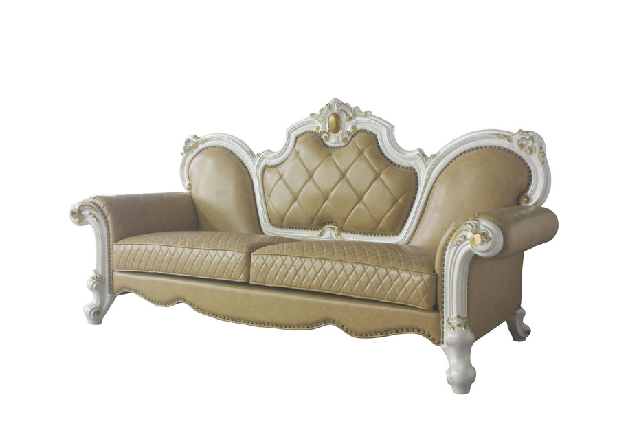 Faux Leather Sofa And Toss Pillows With Pearl Legs - Golden Brown