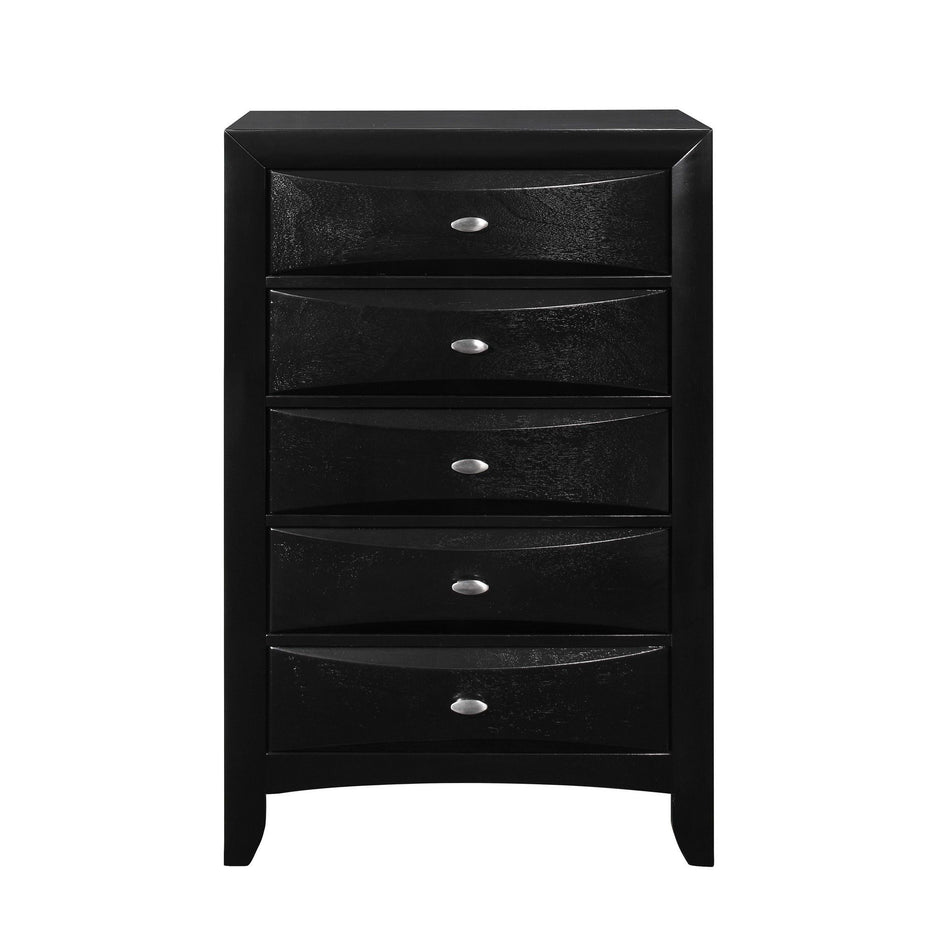 Solid Wood Mirrored Five Drawer Dresser - Black