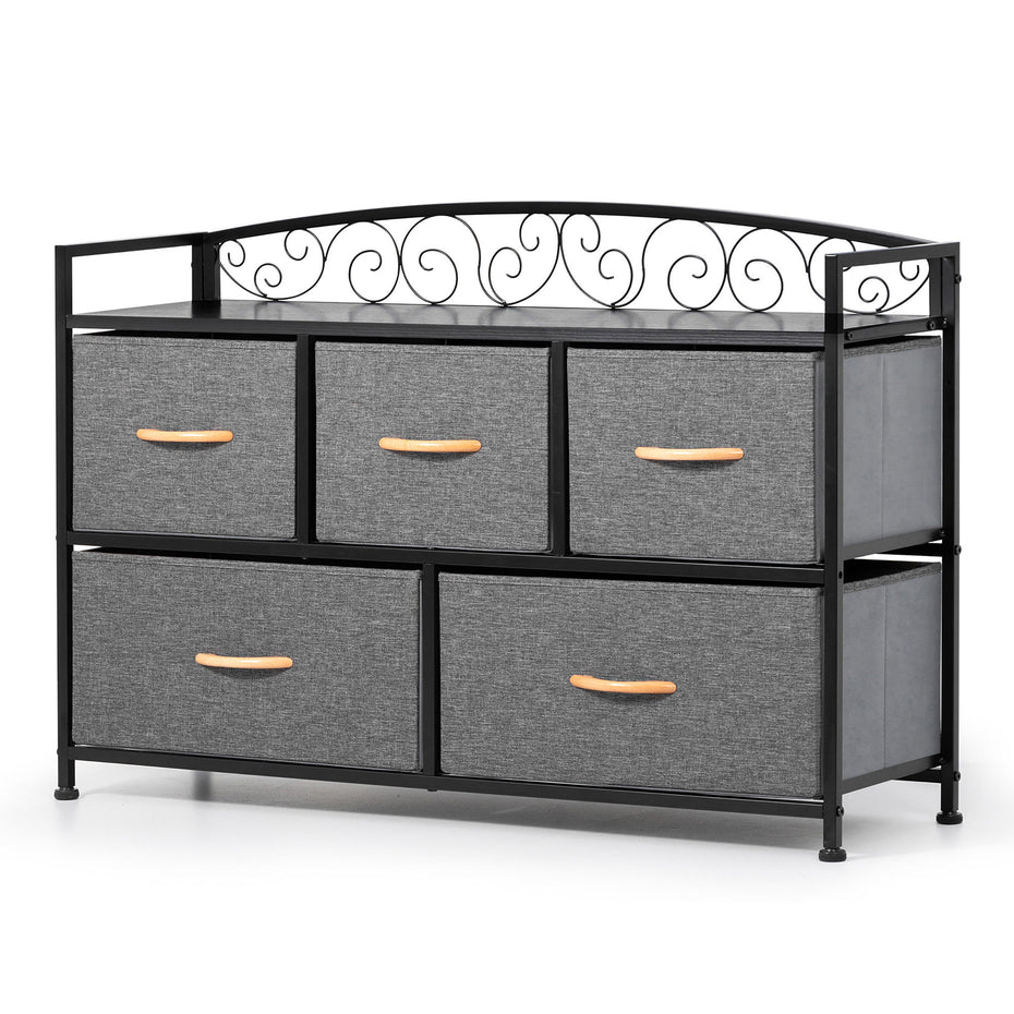 Steel And Fabric Five Drawer Combo Dresser - Gray / Black