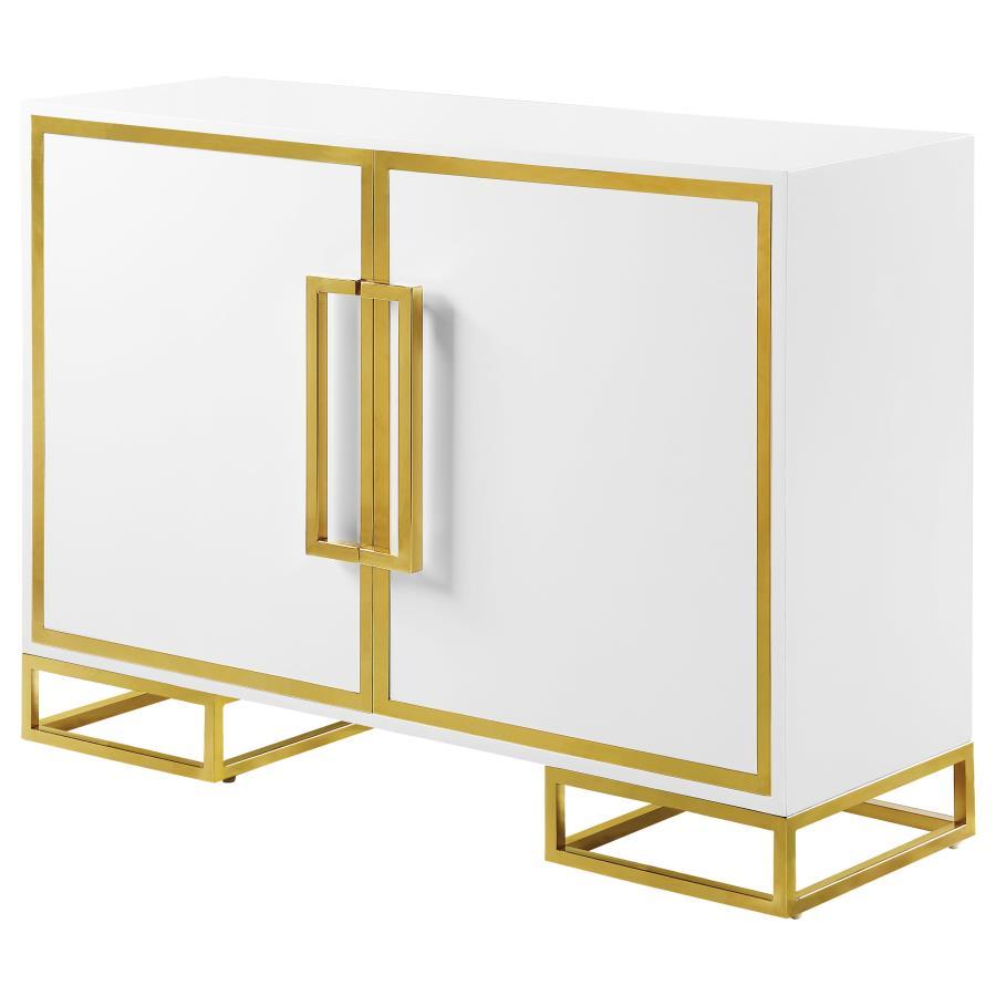 Elsa - 2 Door Wood Storage Accent Cabinet - White And Gold by CoasterEssence | Bel Furniture