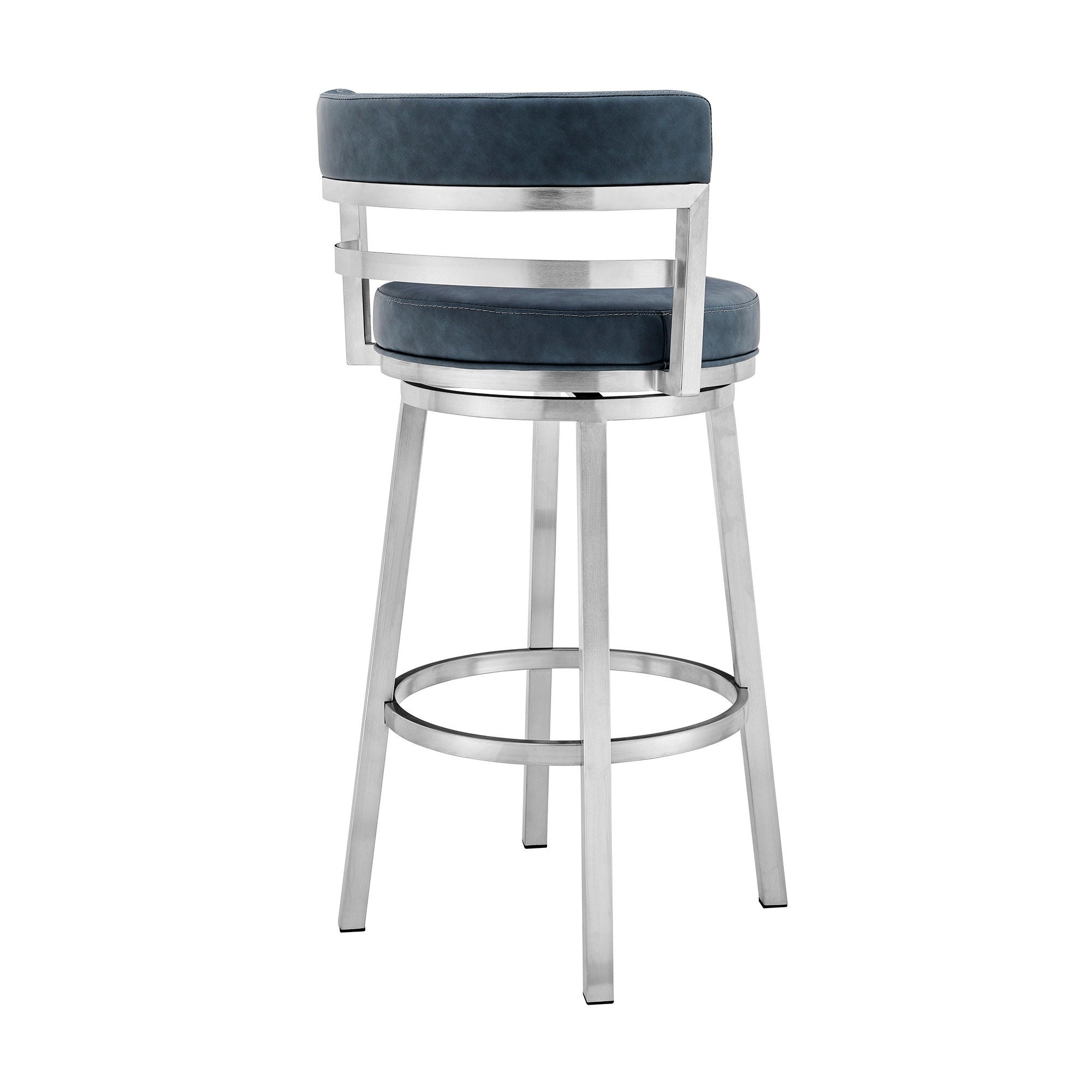 Faux Leather Swivel Low Back Bar Height Bar Chair - Blue / Silver