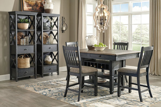 Tyler Creek - Counter Height Table Set Dark Gray 7 Pc. - Rectangular Dining Room Counter Table, 4 Upholstered Barstools, 2 Display Cabinets by Signature Design by Ashley® | Bel Furniture