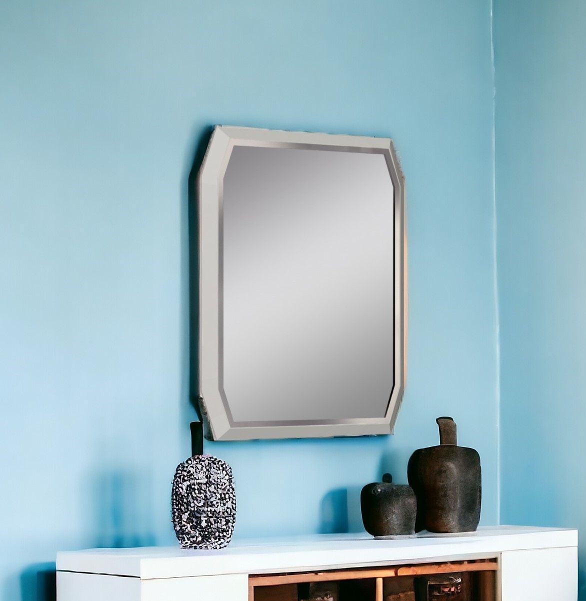 49" Abstract Glass Framed Accent Mirror - Taupe