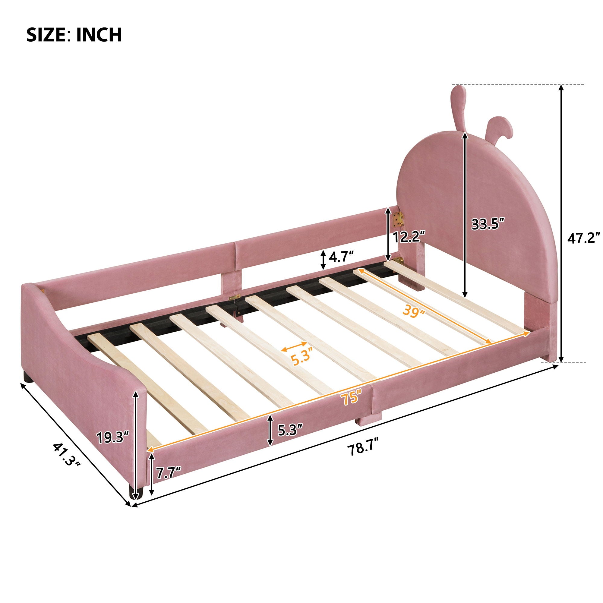 Upholstered Daybed With Rabbit Ear Shaped Headboard