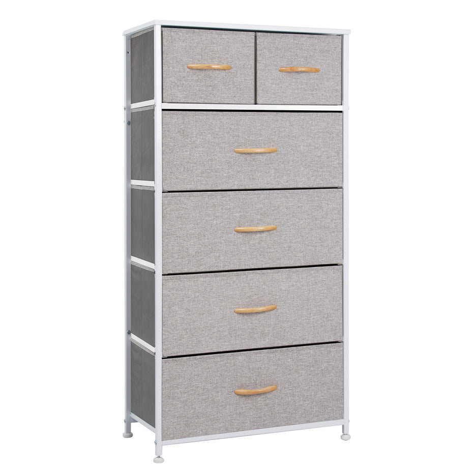 Steel And Fabric Six Drawer Chest - Gray / White