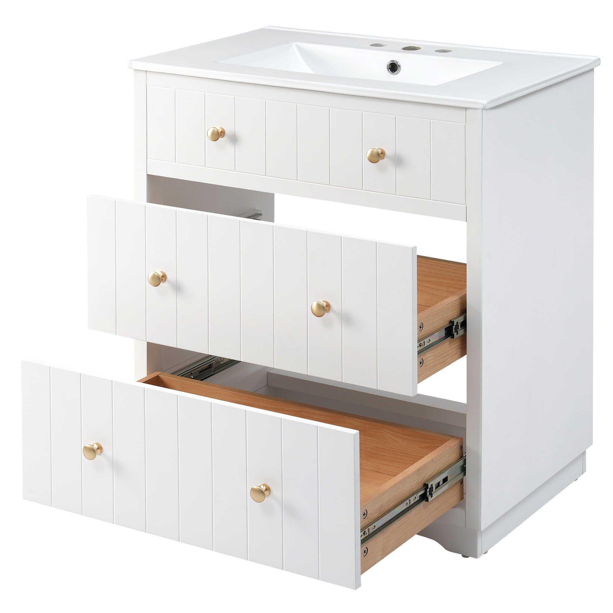 Modern White Bathroom Vanity Cabinet With Two Drawers - White