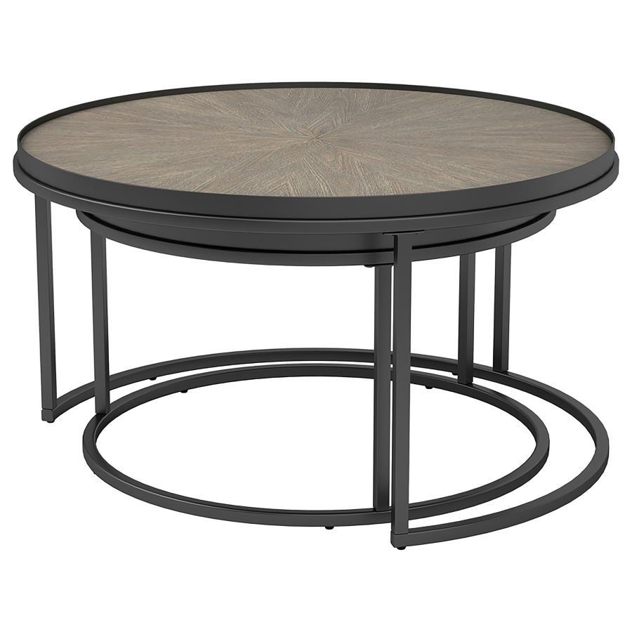 Rodrigo - 2 Piece Round Wood Nesting Table Set - Weathered Elm