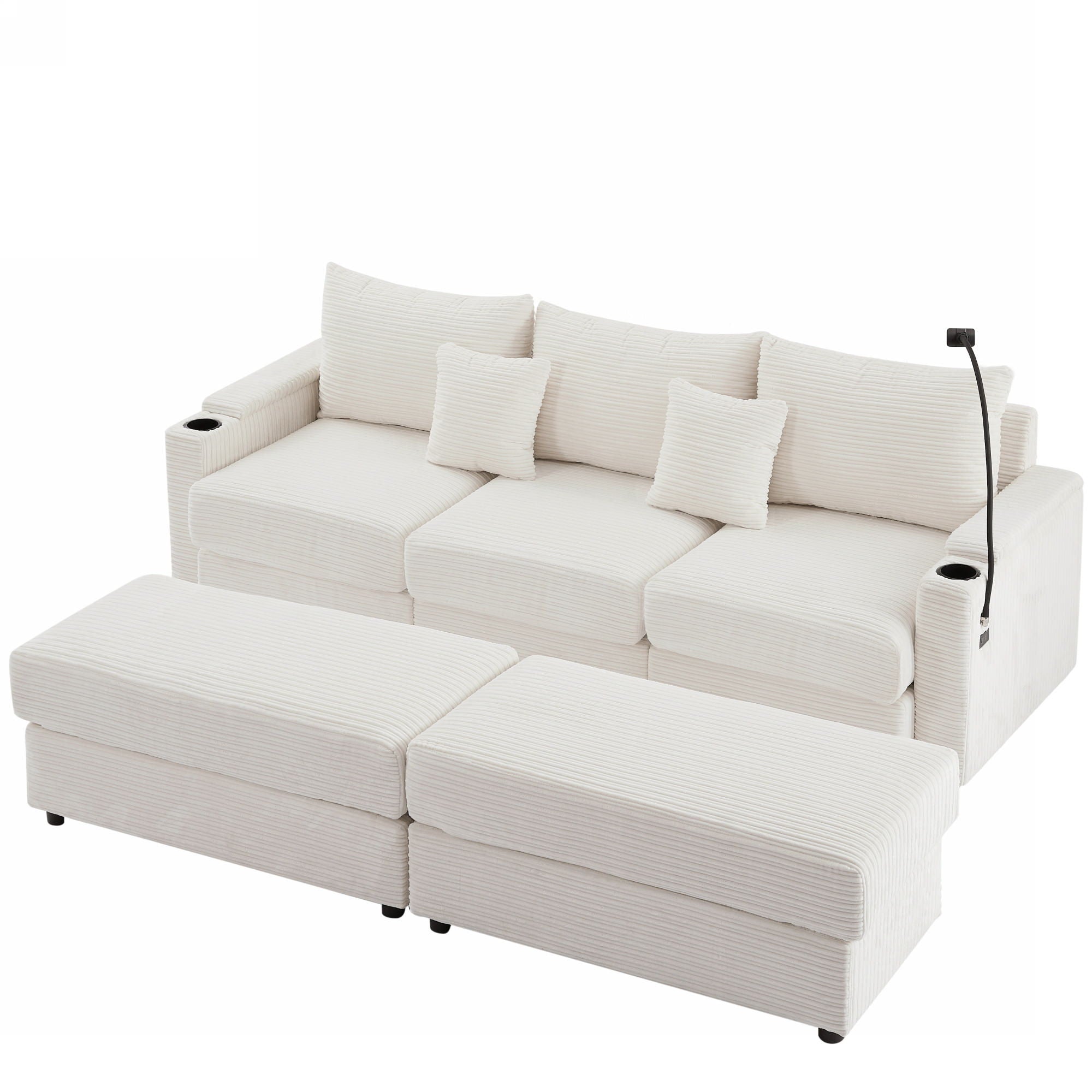 Modern Style Loveseat Sofa Sectional Sofa Couch With Storage Space, A Movable Ottoman, Two USB Ports, Two Cup Holders, A Phone Holder For Living Room