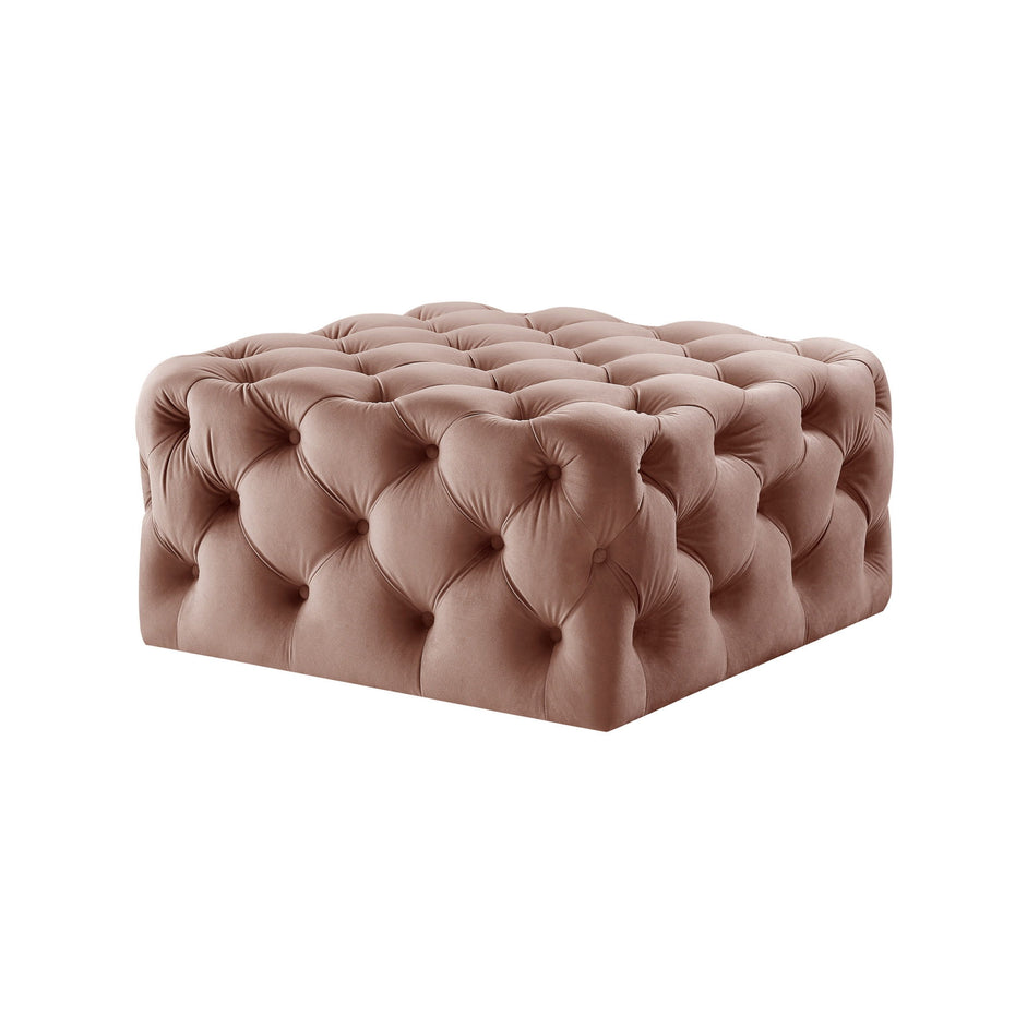 Velvet Rolling Tufted Cocktail Ottoman - Blush