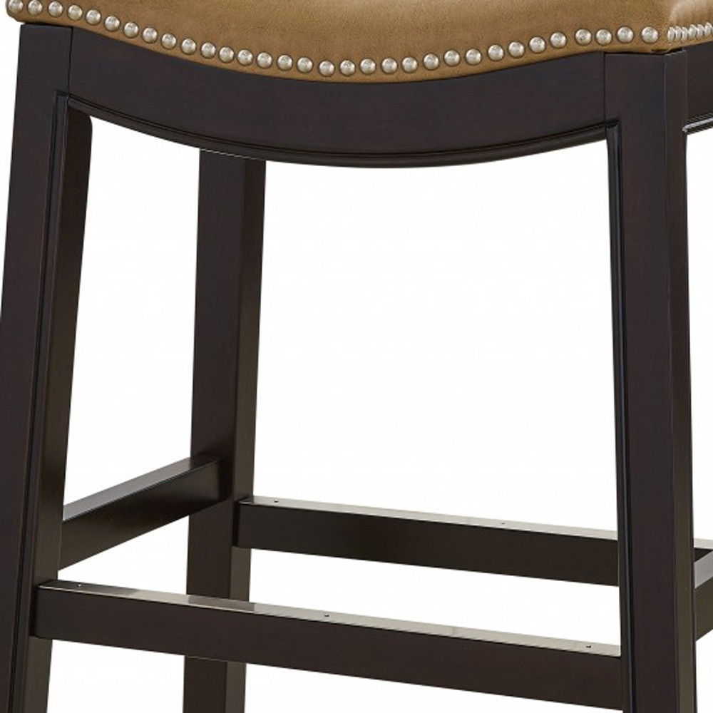 Solid Wood Backless Bar Height Bar Chair - Tan / Espresso