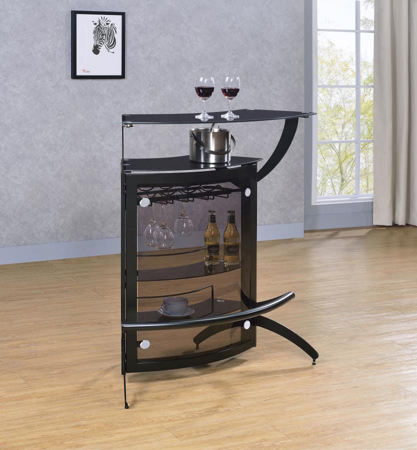 Dallas - 2-Shelf Curved Freestanding Home Bar Cabinet by CoasterEssence | Bel Furniture