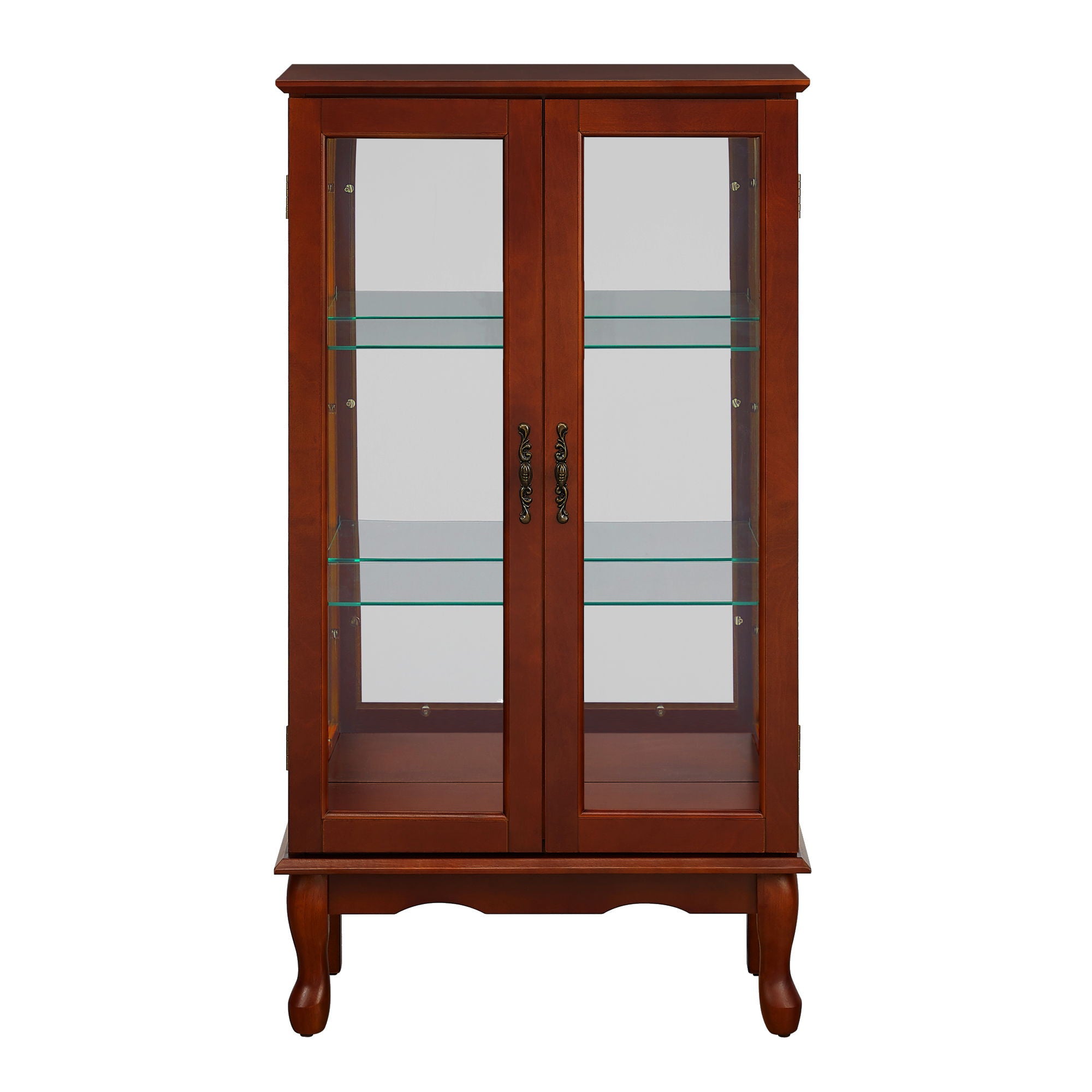 Curio Cabinet Lighted Curio Diapaly Cabinet With Adjustable Shelves And Mirrored Back Panel, Tempered Glass Doors (3 Tier), (E26 Light Bulb Not Included)