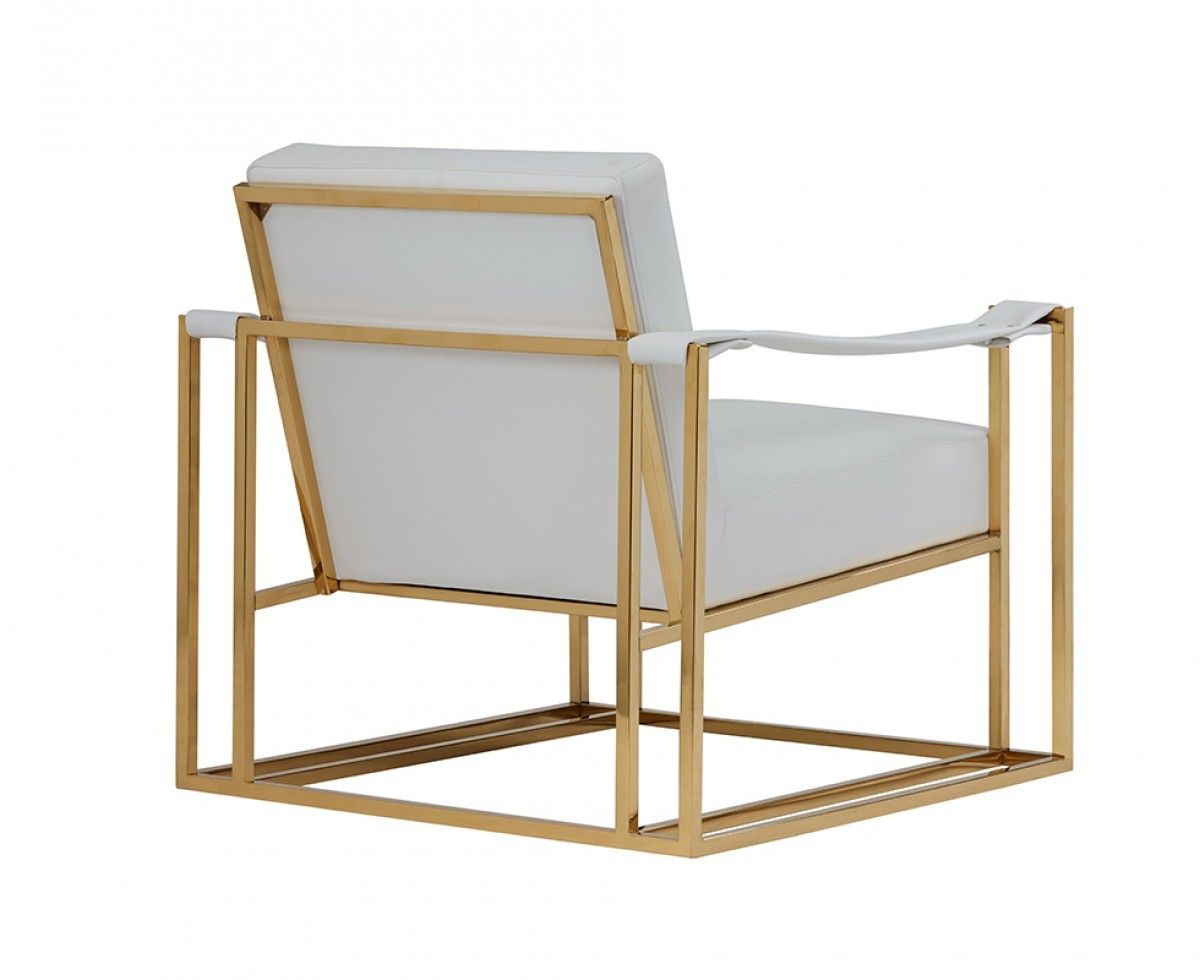 Faux Leather Lounge Chair - White / Gold