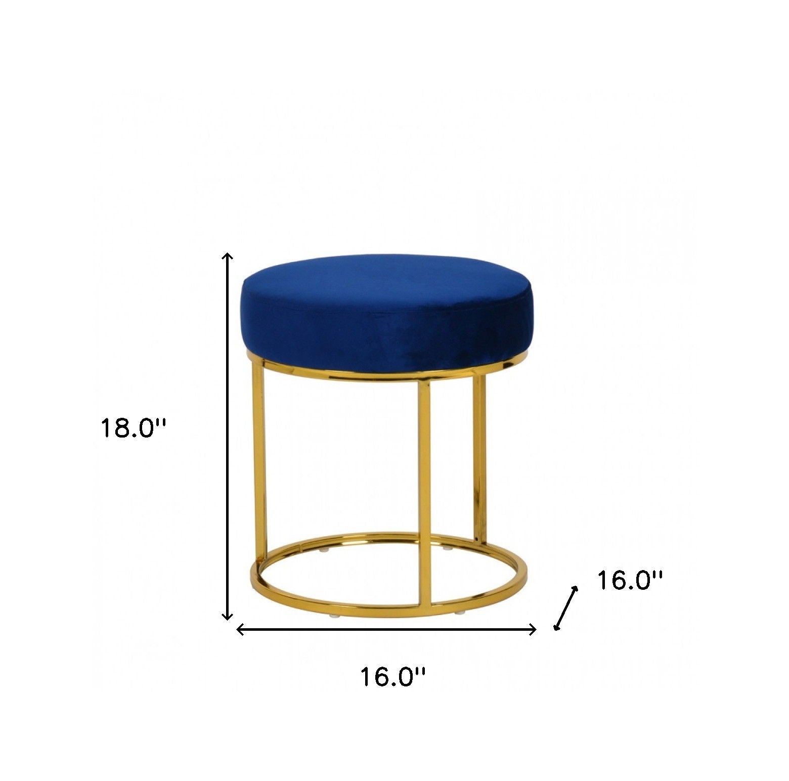 Velvet Round Footstool Ottoman - Blue / Gold