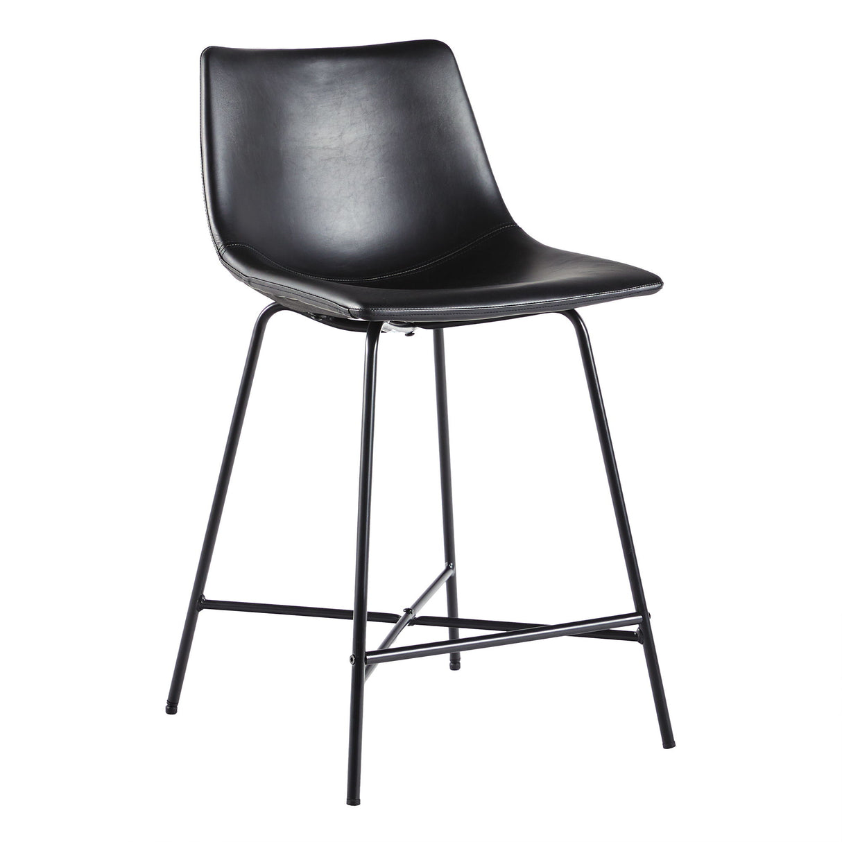 Modern Upholstered Counter Stool With Metal X Base (Set of 2) - Black by Walker Edison | Bel Furniture