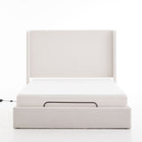 Caron - Queen Size Upholstered Wingback Bed With Adjustable Base Bundle Set - Ivory