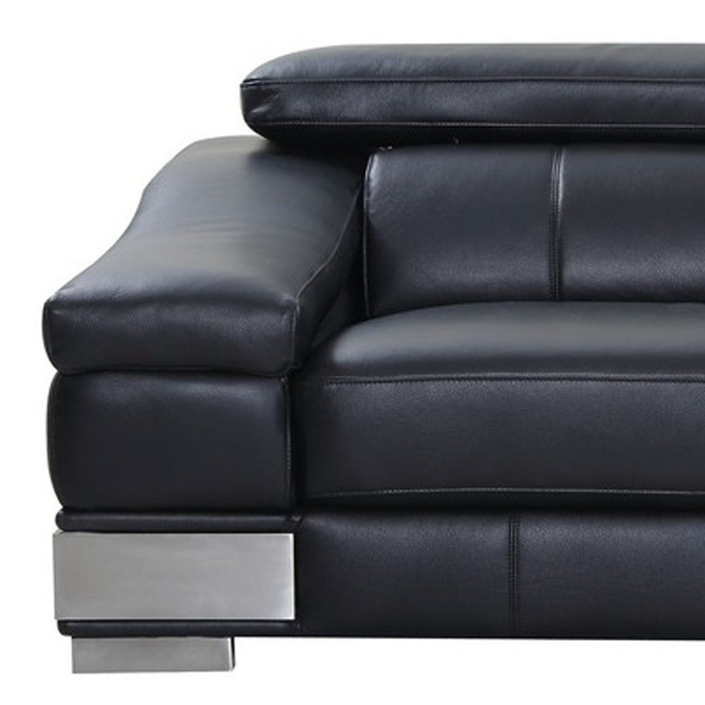 With Silver Legs Sofa Italian Leather - Black