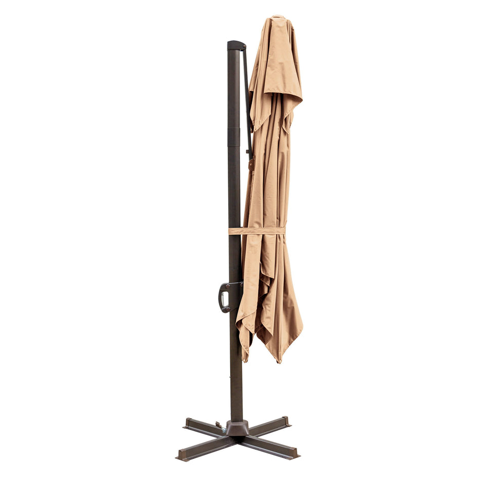 Polyester Square Tilt Cantileve,r Patio Umbrella With Stand - Tan