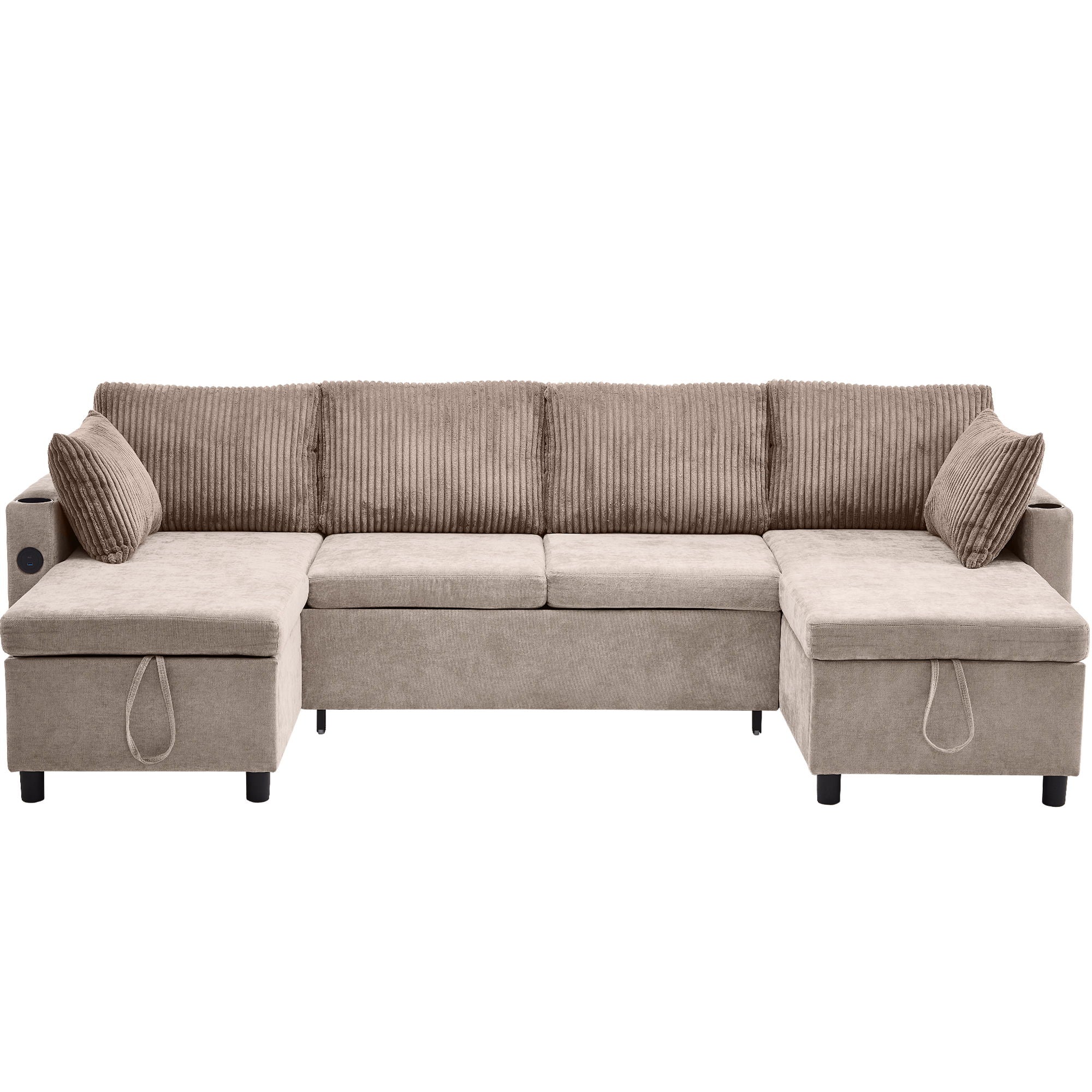 Sectional Sofa Pull Out Sofa Bed Versatile Sofa Sleeper With Large Storage Space, Two USB Ports And Two Cup Holders For Living Room