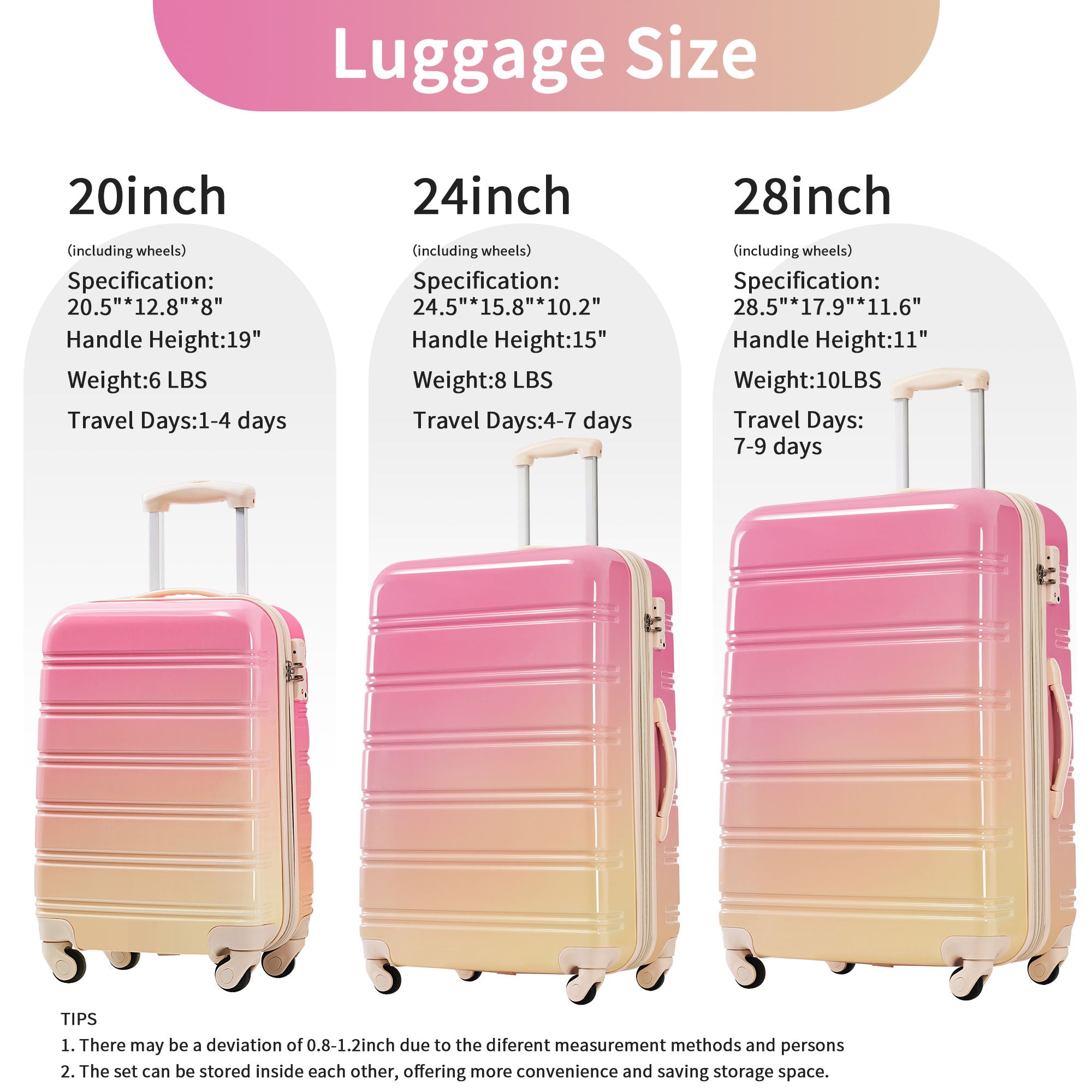 Hardshell Luggage Sets 3 Piece Gradient Color Expandable Suitcase With Spinner Wheels And Tsa Lock Lightweight 20" 24" 28" Available