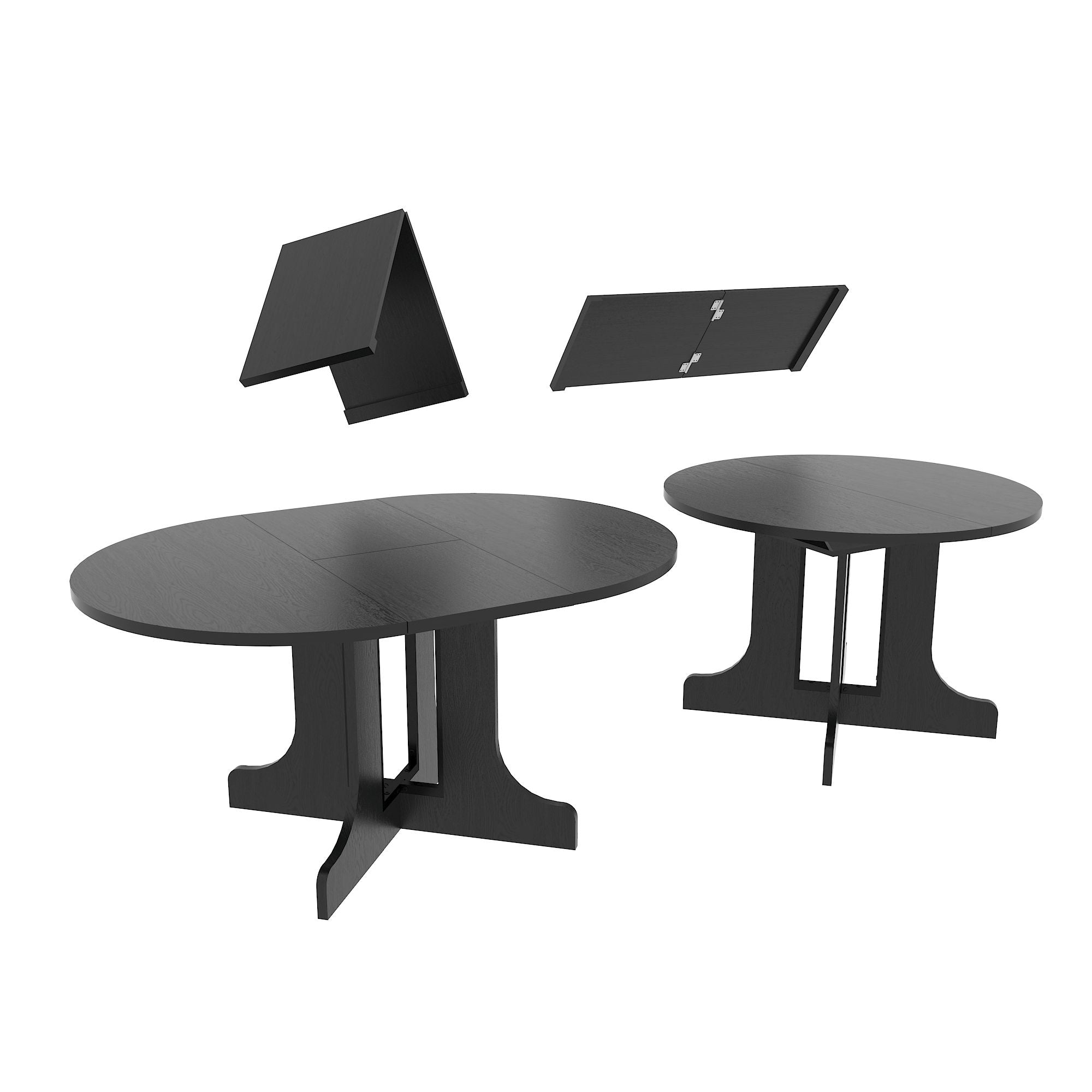 Dining Table For Farmhouse Kitchen Expandable Oval Table Top With Removable Leaf Trestle X Shaped Base - Black