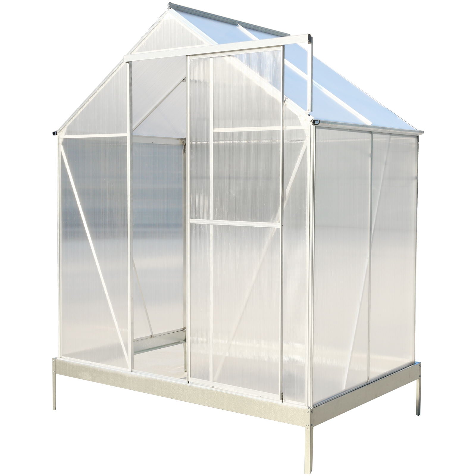 Polycarbonate Greenhouse, Heavy Duty Outdoor Aluminum Walk-In Green House Kit With Rain Gutter, Vent And Door For Backyard Garden