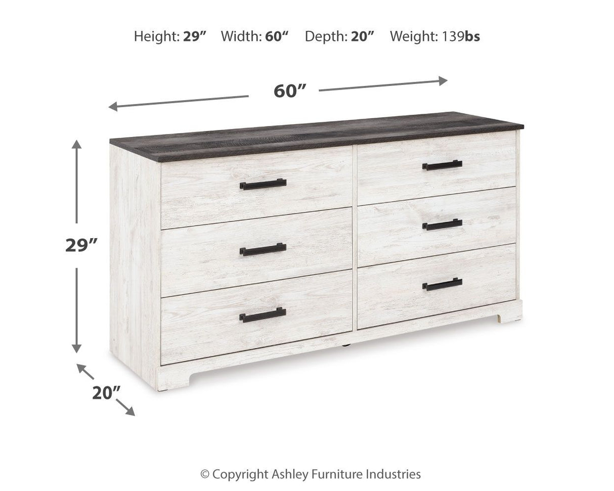 Shawburn - White / Black / Gray - Six Drawer Dresser - Pewter-tone pulls by Signature Design by Ashley® | Bel Furniture