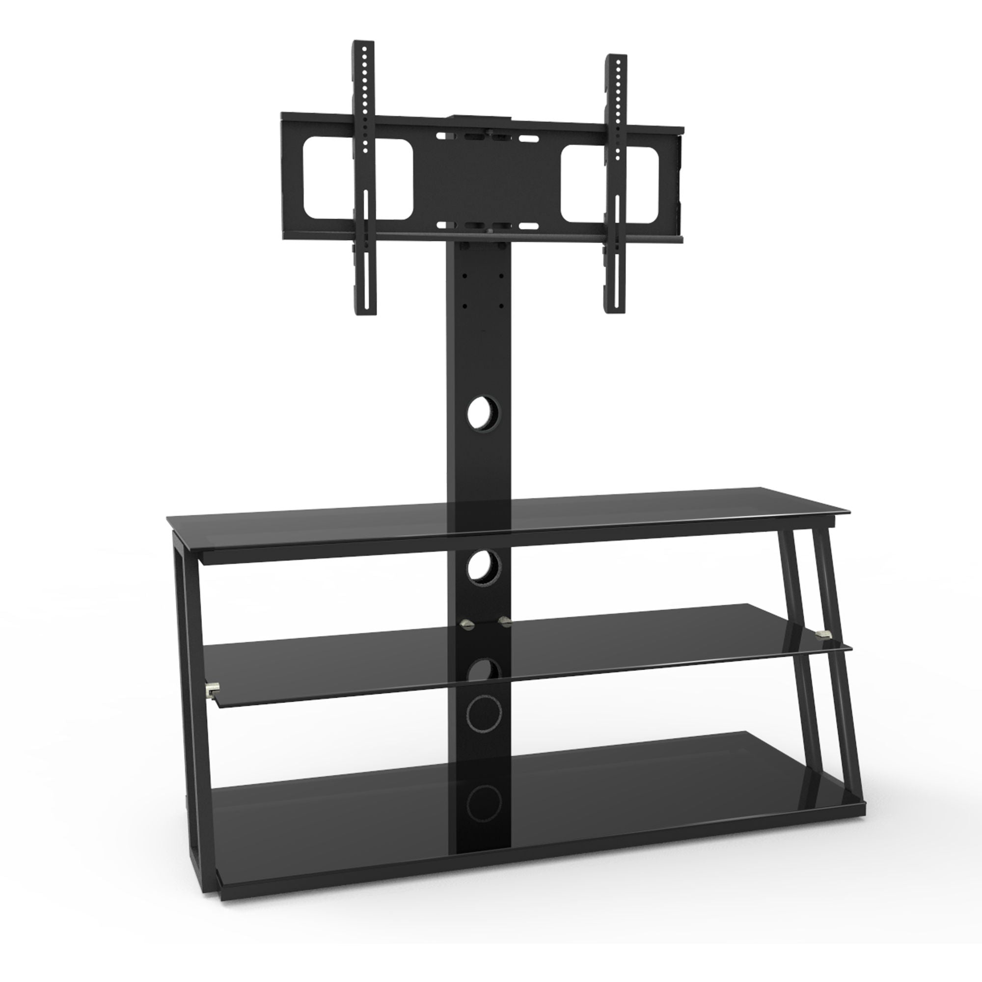 Multi-Function Angle And Height Adjustable Tempered Glass TV Stand - Black