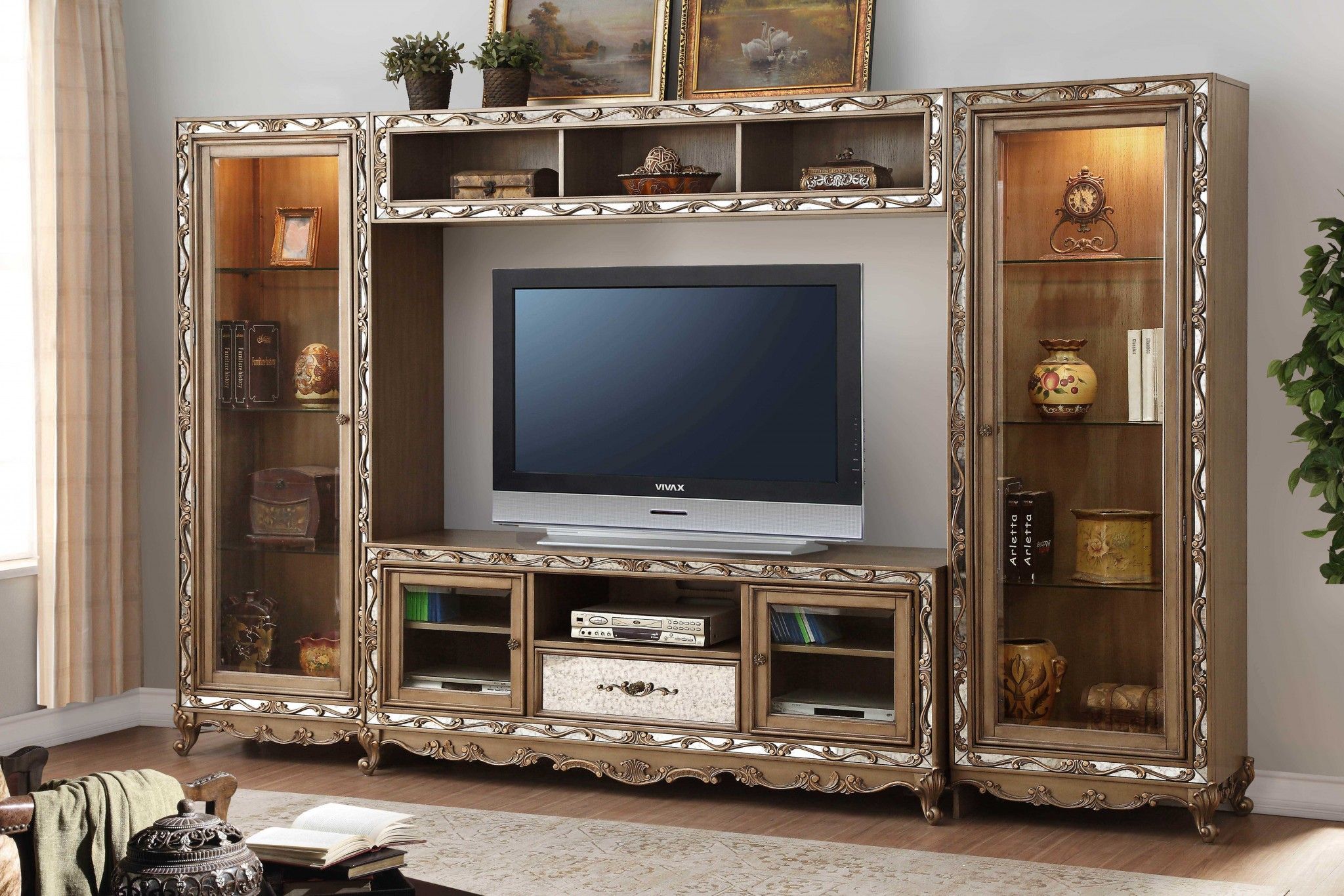 Entertainment Center - Ornate Antique Gold