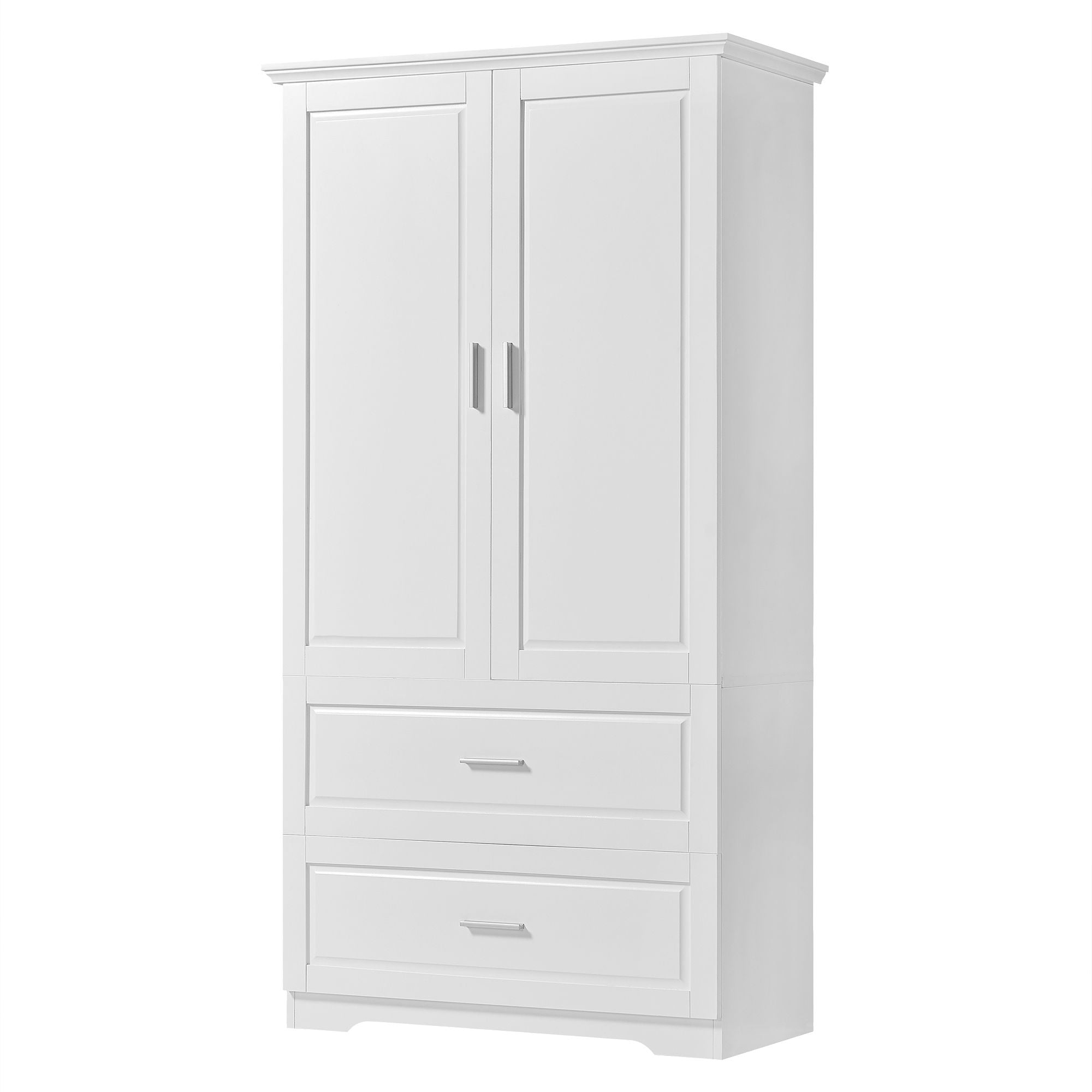 Tall Bathroom Storage Cabinet, With Two Doors And Drawers, Adjustable Shelf, MDF Board - White