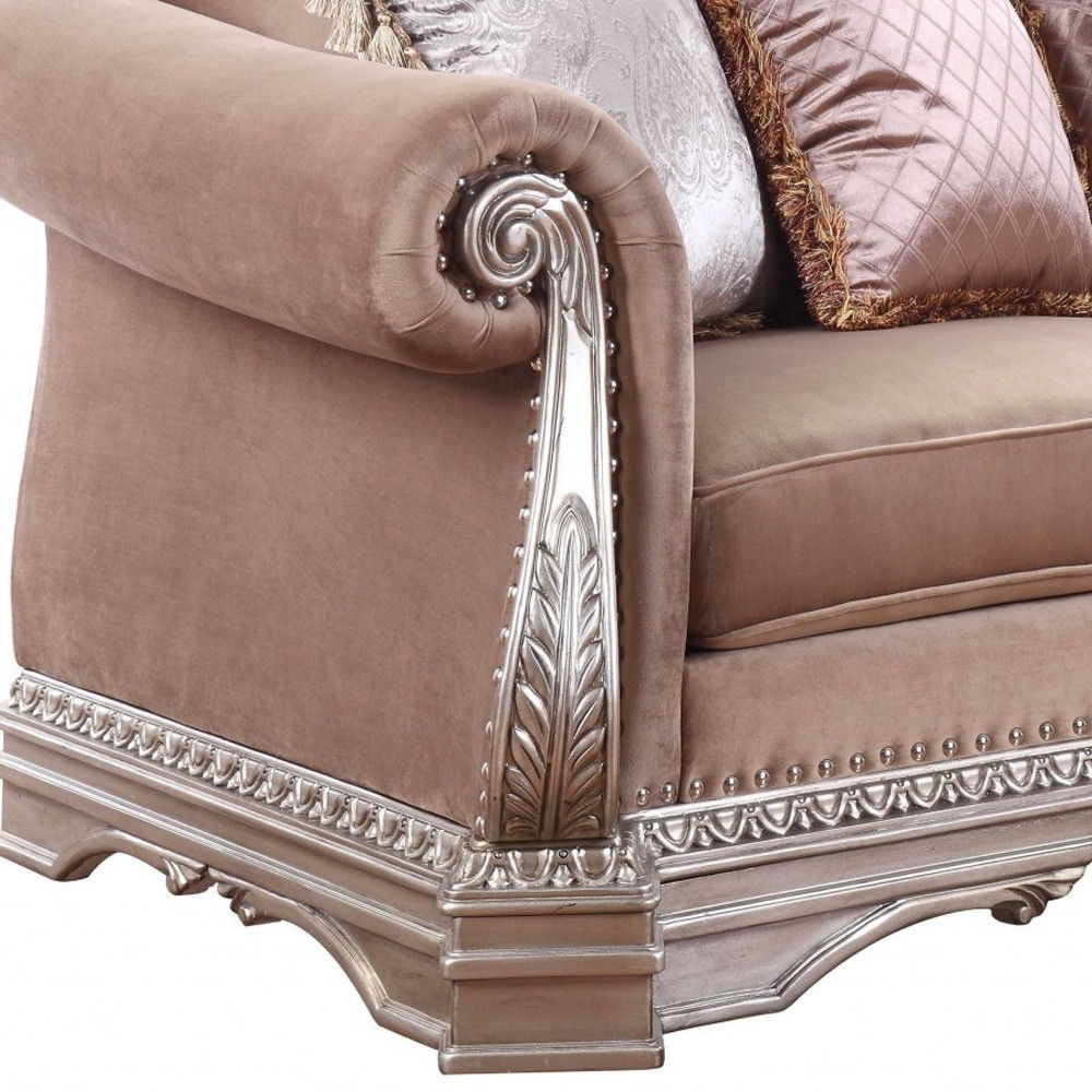 Velour Loveseat And Toss Pillows - Champagne