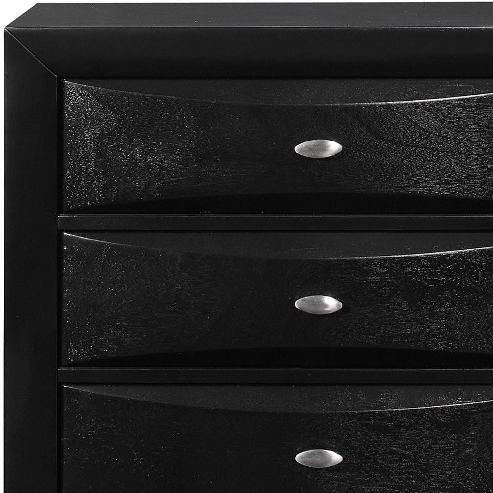 Solid Wood Mirrored Five Drawer Dresser - Black