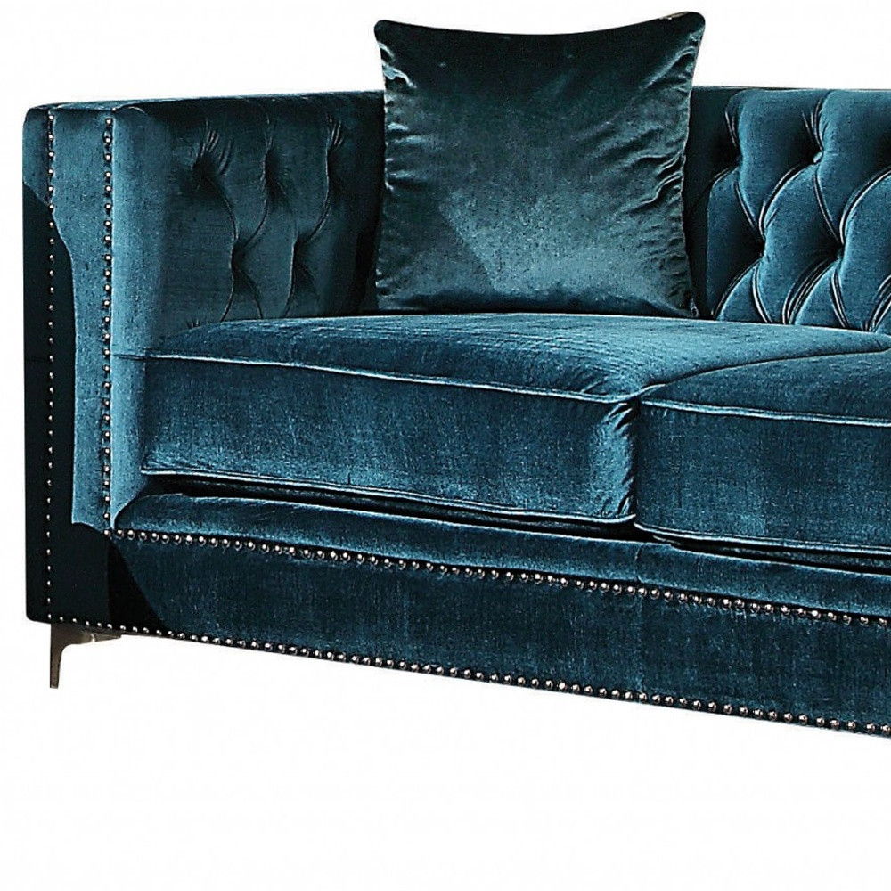 Velvet Loveseat - Teal / Gray