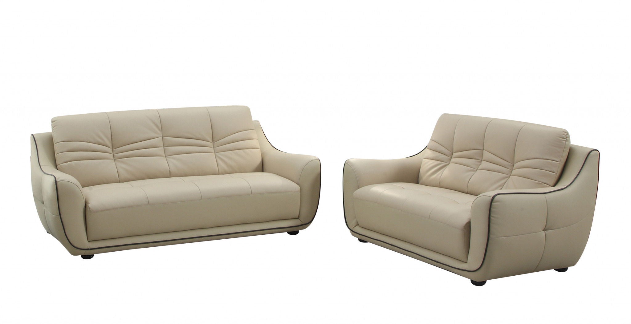 2 Piece Seating Set Indoor Five Person Genuine Leather - Beige