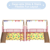 Jack - House Loft Bed With Slide And Curtain Set