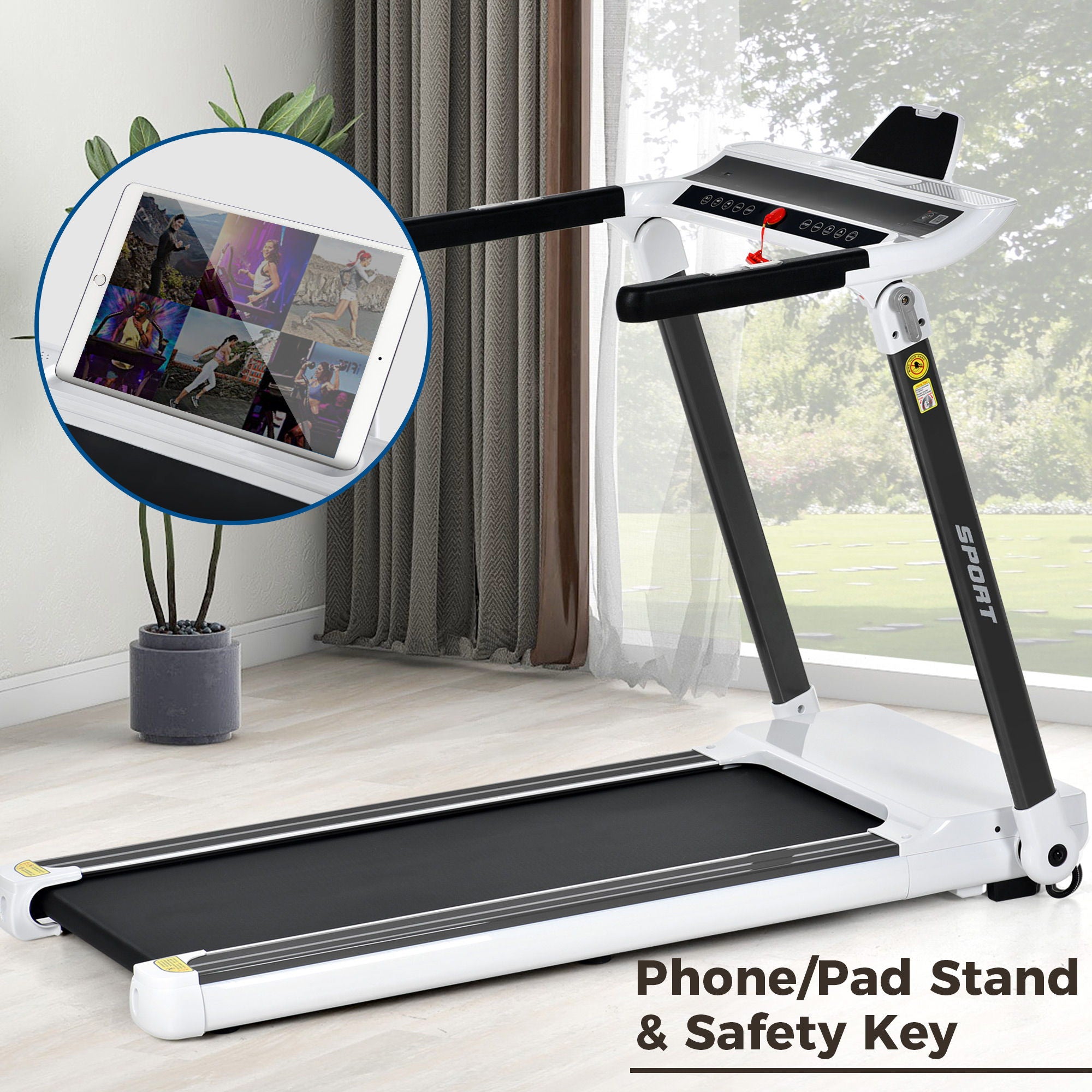 Portable Compact Treadmill, Electric Motorized 3.5Hp, 14Km / H, Medium Running Machine Motorised Gym 330Lbs, Foldable For Home Gym Fitness Workout Jogging Walking, Bluetooth Speaker App Fitime - White