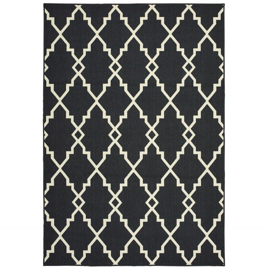 7' X 10' Outdoor / Indoor Area Rug - Black / Ivory