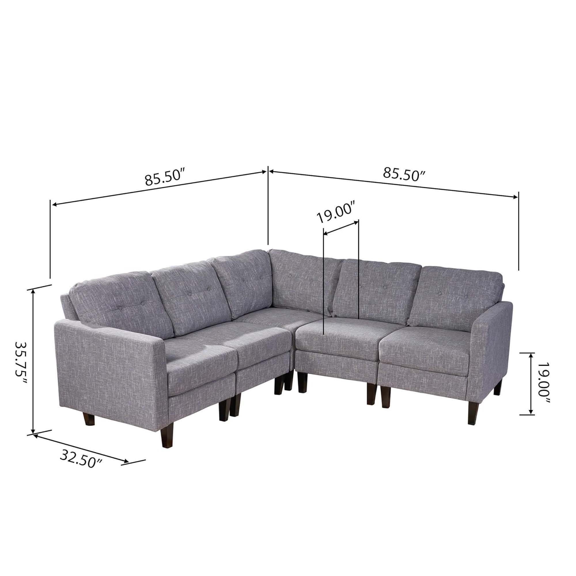 5 Piece Upholstered Sectional